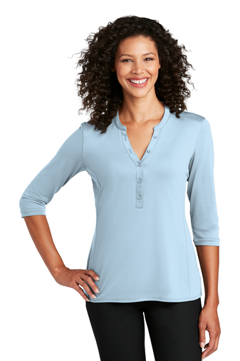 Port Authority ®  Ladies 5 oz 100% Polyester UV Choice Pique 3/4 Sleeve Henley Shirt